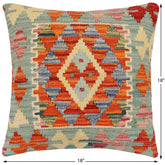 handmade Traditional Pillow Rust Blue Hand-Woven SQUARE 100% WOOL Hand woven turkish pillow2' x 2'